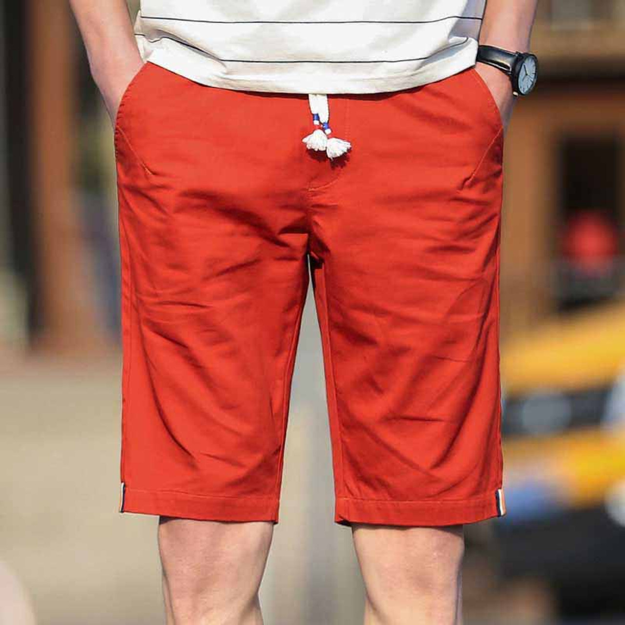 Solid Color Men's Drawstring Cargo Short Pants Flap Pocket - Temu